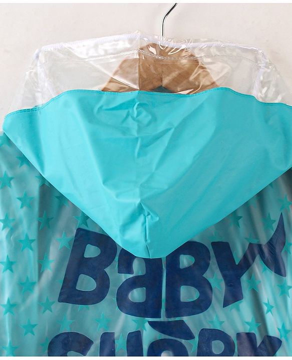 Babyhug Full Sleeves Hooded Raincoat Shark Print - Blue