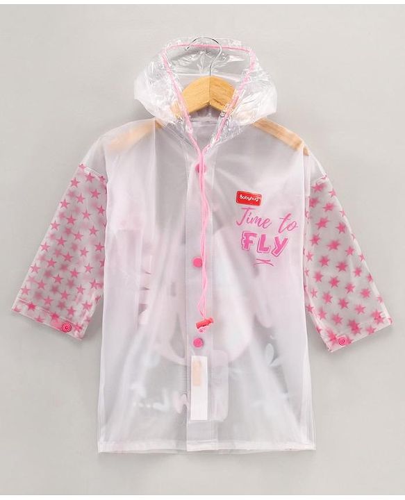 Babyhug Full Sleeves Hooded Raincoat Owl Print - Pink