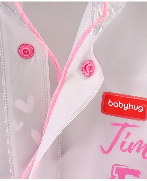 Babyhug Full Sleeves Hooded Raincoat Owl Print - Pink