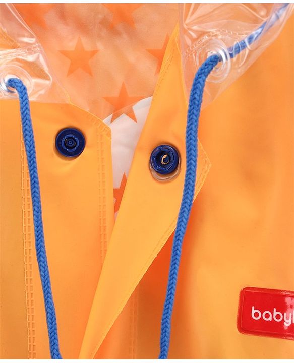 Babyhug Full Sleeves Hooded Raincoat Car Print - Orange