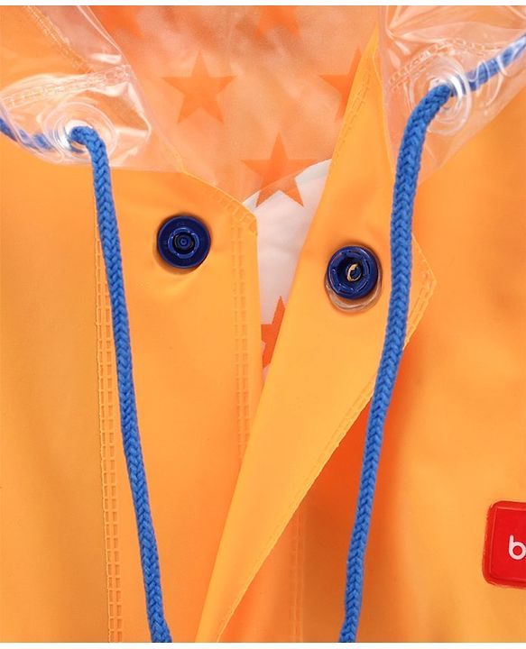 Babyhug Full Sleeves Hooded Raincoat Car Print - Orange