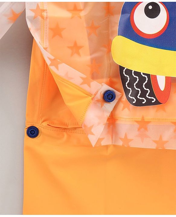 Babyhug Full Sleeves Hooded Raincoat Car Print - Orange