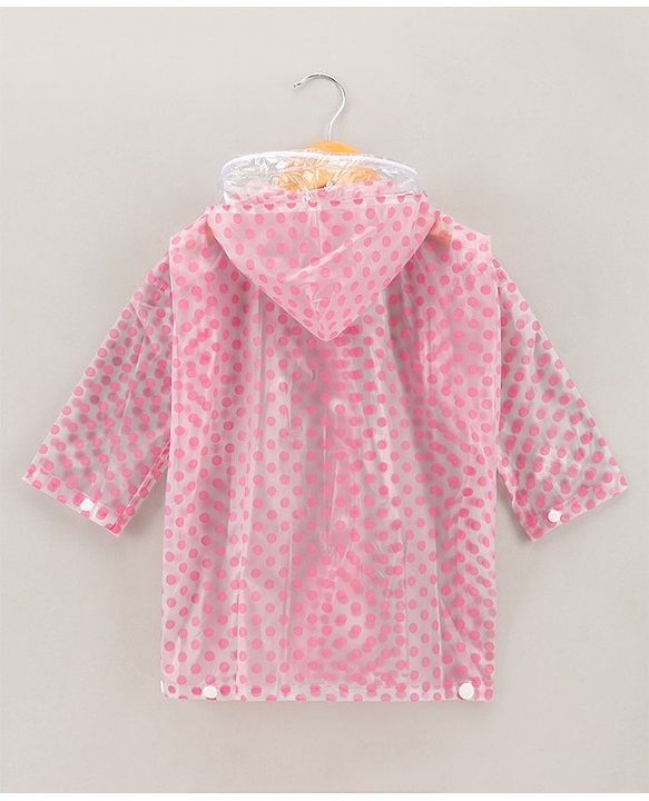 Babyhug Full Sleeves Hooded Raincoat Polka Dot Print - Pink