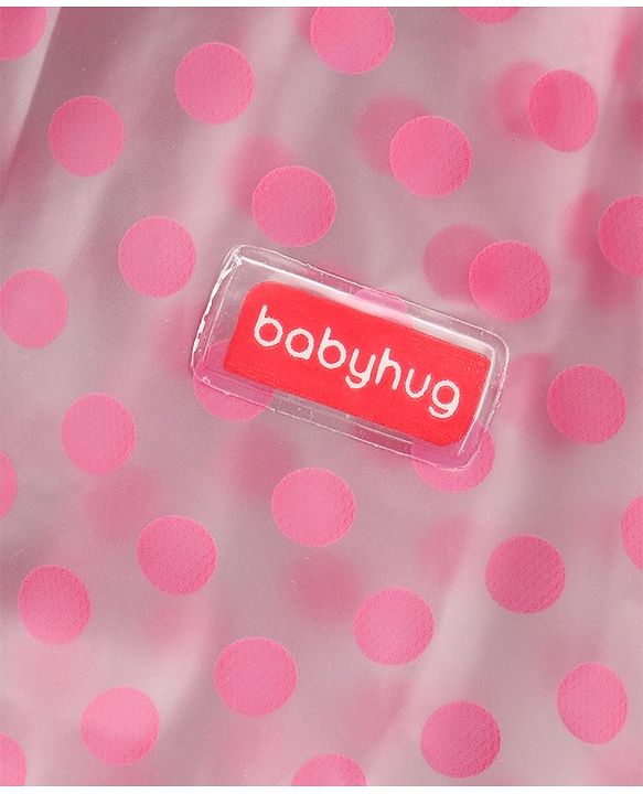 Babyhug Full Sleeves Hooded Raincoat Polka Dot Print - Pink