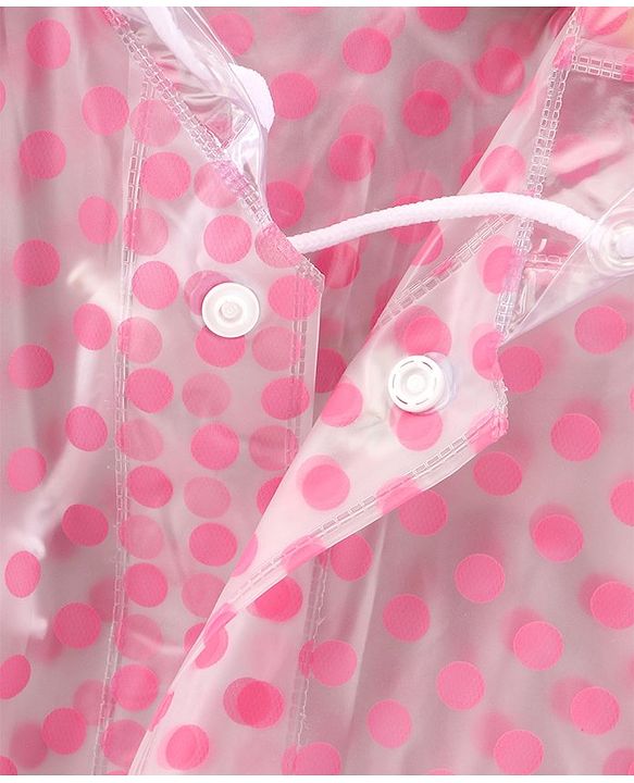 Babyhug Full Sleeves Hooded Raincoat Polka Dot Print - Pink