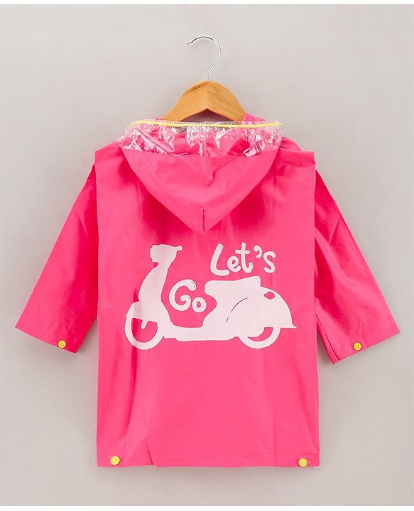 Babyhug Full Sleeves Hooded Raincoat Girl Scooter Print - Pink
