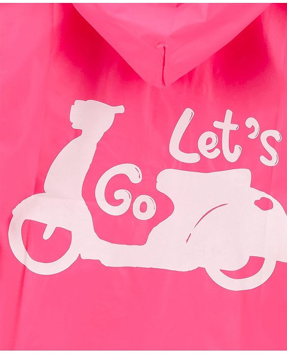 Babyhug Full Sleeves Hooded Raincoat Girl Scooter Print - Pink