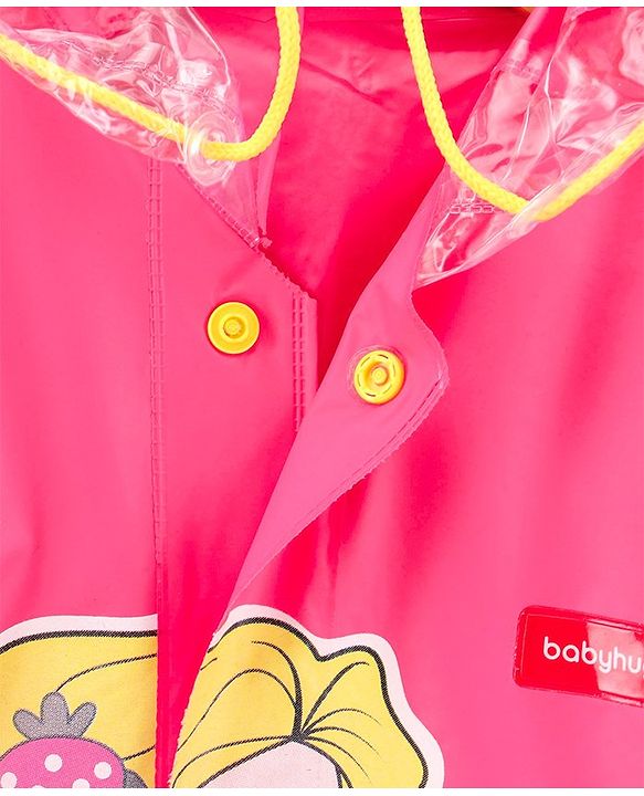 Babyhug Full Sleeves Hooded Raincoat Girl Scooter Print - Pink