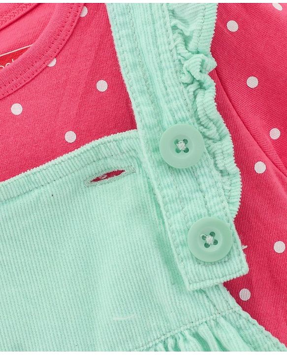 Babyhug 100% Cotton Frock with  Half Sleeves Inner Tee Floral Embroidery - Aqua Blue
