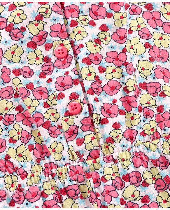 Babyhug 100% Cotton Singlet Sleeves Jumpsuit Floral Print - Pink