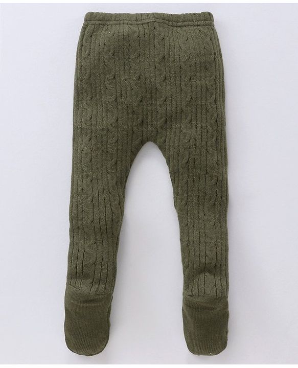 Babyhug Sweater Knit Bootie Leggings - Olive Green