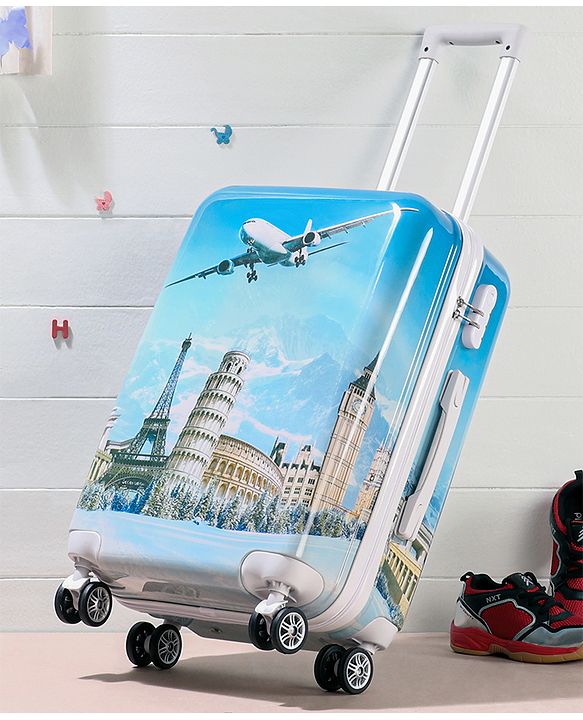 Pine Kids Trolley Luggage Bags Blue - 22 inch| Shock Resistant| Telescopic Handle| Water Resistant| Easy Zipper Closure| Durable Wheels| Number Lock
