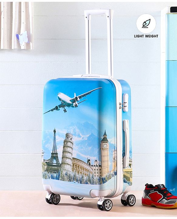 Pine Kids Trolley Luggage Bags Blue - 22 inch| Shock Resistant| Telescopic Handle| Water Resistant| Easy Zipper Closure| Durable Wheels| Number Lock