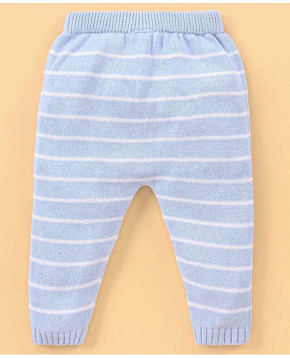Babyhug 100% Organic Cotton Full Length Striped Fleece Pant - Blue