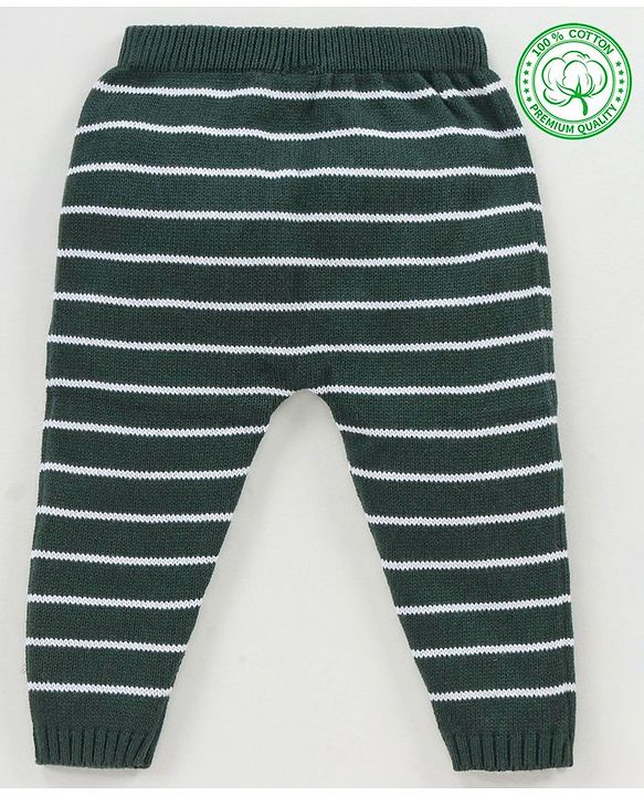 Babyhug 100% Organic Cotton Full Length Striped Sweater Knit Pant - Green