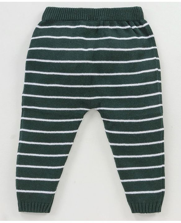 Babyhug 100% Organic Cotton Full Length Striped Sweater Knit Pant - Green