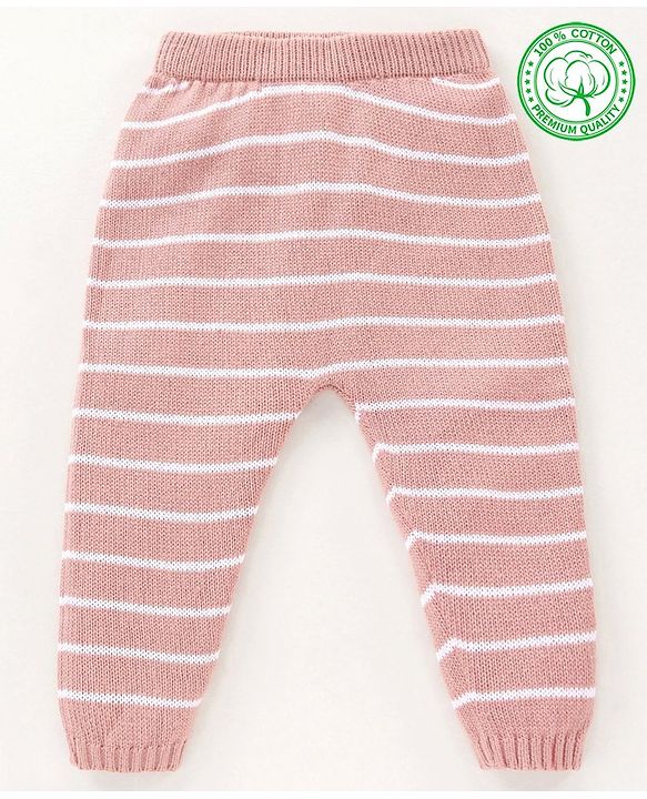 Babyhug 100% Organic Cotton Fleece Striped Lounge Pant - Pink