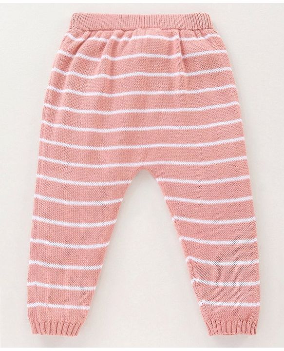 Babyhug 100% Organic Cotton Fleece Striped Lounge Pant - Pink