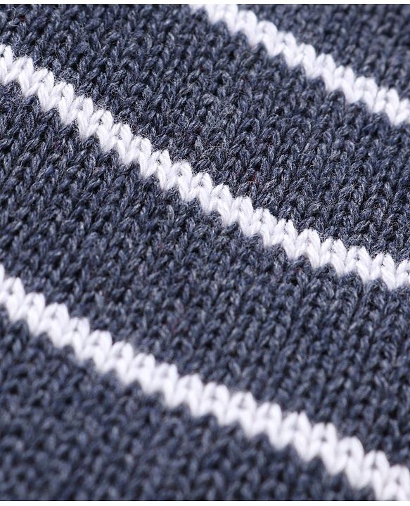 Babyhug 100% Organic Cotton Full Length Striped Fleece Pant - Navy