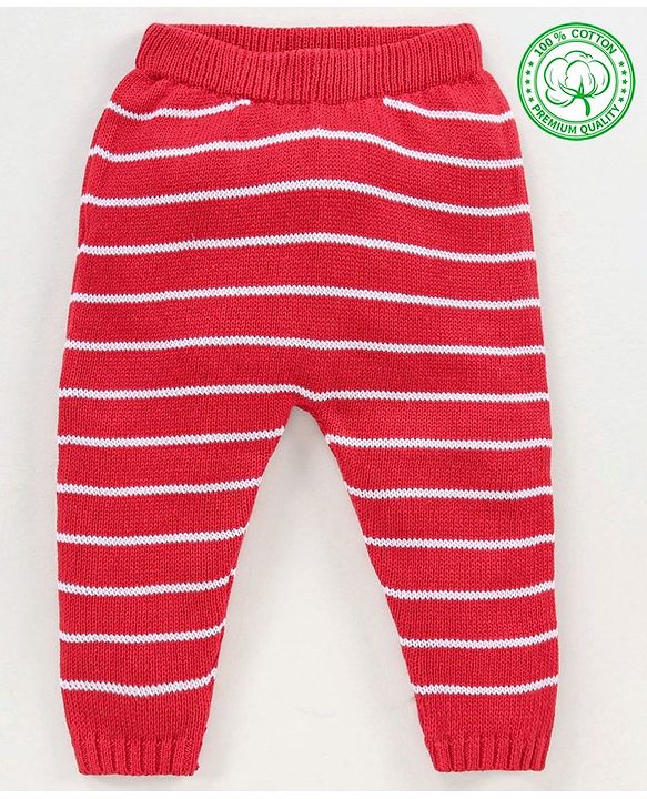 Babyhug 100% Organic Cotton Full Length Striped Sweater Knit Pant - Red