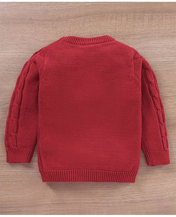 Babyhug 100% Organic Cotton Full Sleeves Cable Knit Sweater- Red