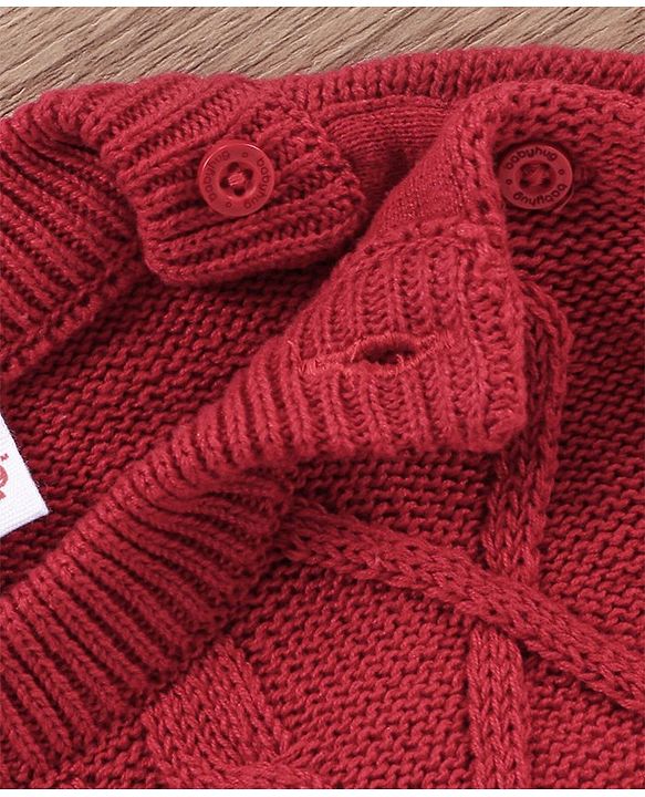 Babyhug 100% Organic Cotton Full Sleeves Cable Knit Sweater- Red