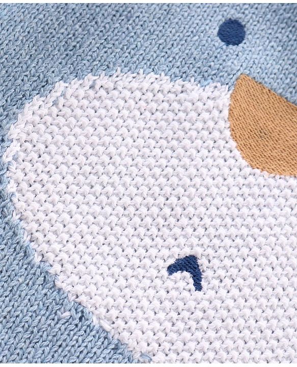 Babyhug 100% Organic Cotton Knit Full Sleeves Sweater Animal Face Design With Ear Applique- Blue