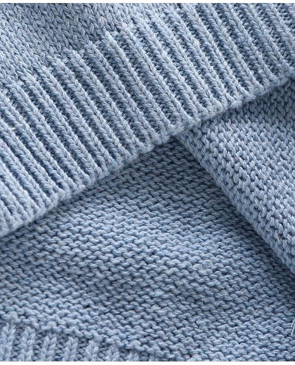 Babyhug 100% Organic Cotton Knit Full Sleeves Sweater Animal Face Design With Ear Applique- Blue