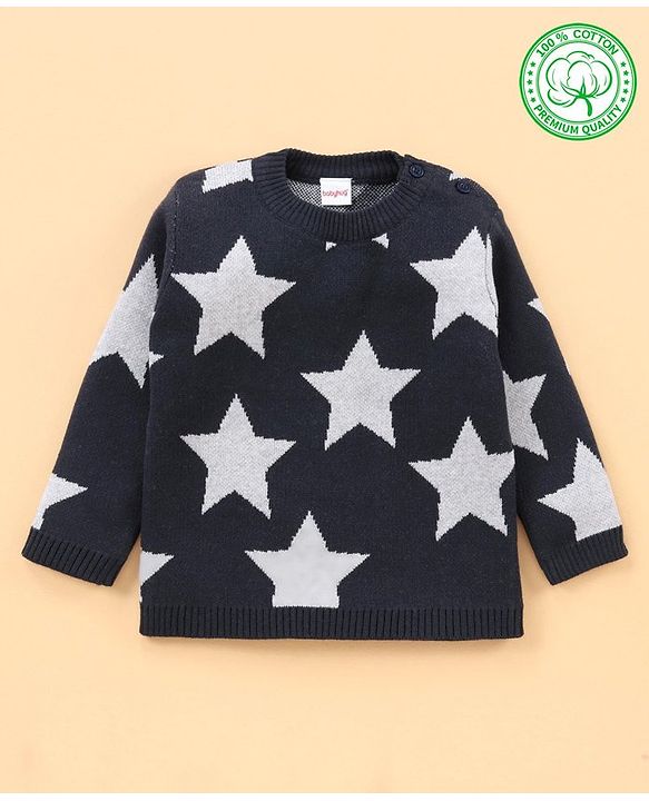 Babyhug 100% Organic Cotton Full Sleeves Sweater - Navy Grey