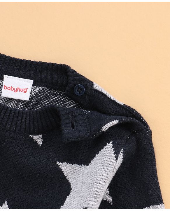 Babyhug 100% Organic Cotton Full Sleeves Sweater - Navy Grey