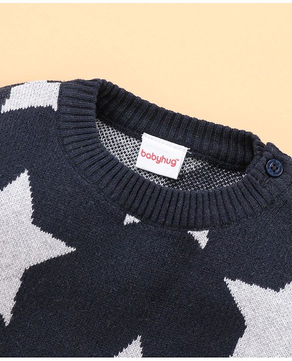 Babyhug 100% Organic Cotton Full Sleeves Sweater - Navy Grey