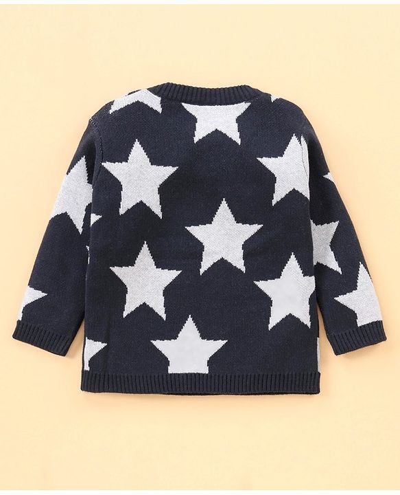 Babyhug 100% Organic Cotton Full Sleeves Sweater - Navy Grey