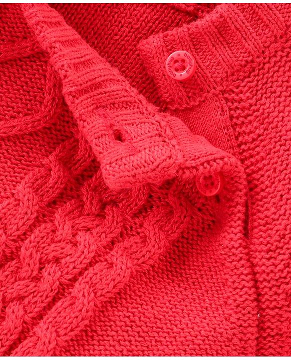 Babyhug 100% Organic Cotton Full Sleeves Cable Knit Sweater - Red