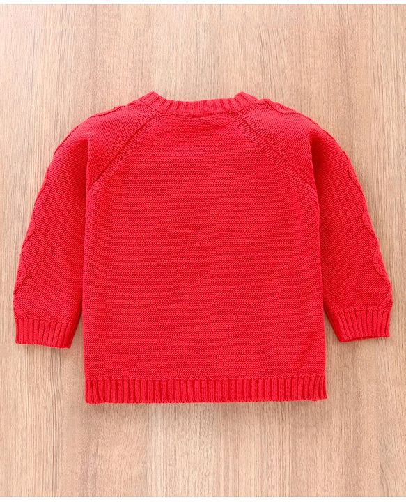 Babyhug 100% Organic Cotton Full Sleeves Cable Knit Sweater - Red