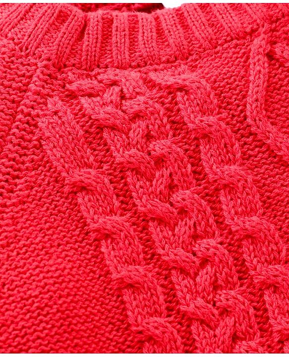 Babyhug 100% Organic Cotton Full Sleeves Cable Knit Sweater - Red