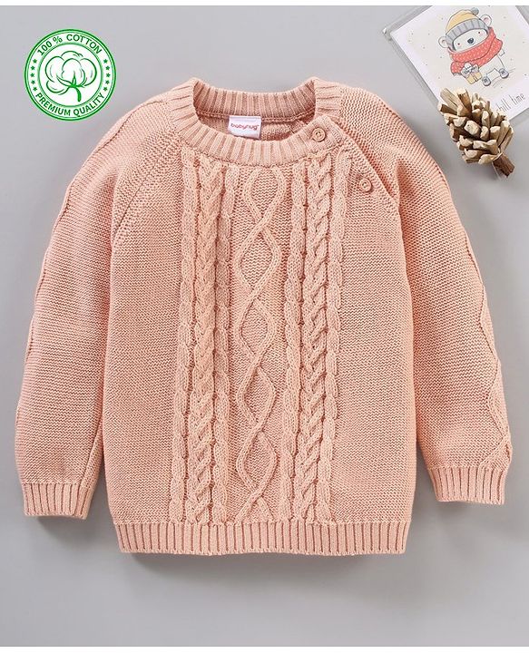 Babyhug Cotton Knit Full Sleeves Cable Knit Sweater - Pink