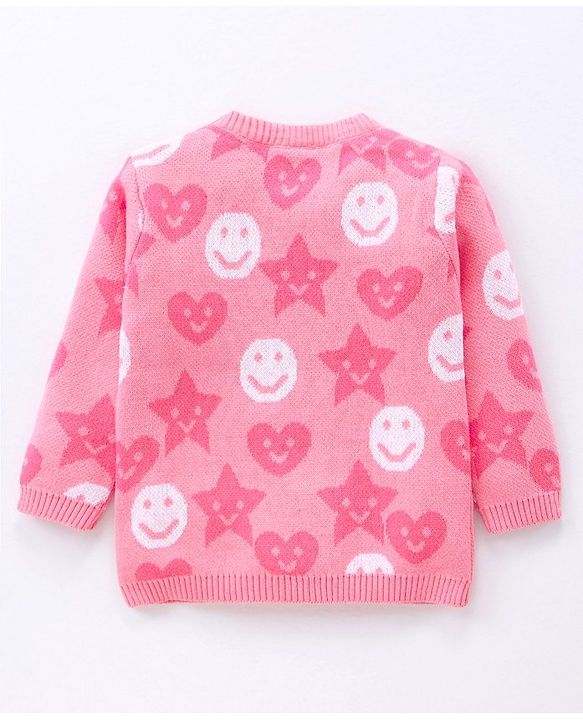 Babyhug 100% Organic Cotton Full Sleeves Pullovers Smily Design - Pink