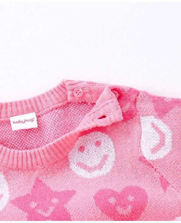 Babyhug 100% Organic Cotton Full Sleeves Pullovers Smily Design - Pink