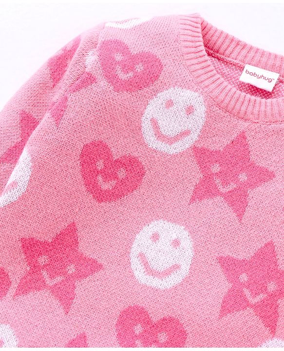 Babyhug 100% Organic Cotton Full Sleeves Pullovers Smily Design - Pink