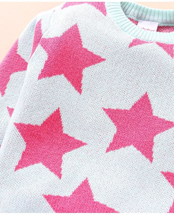 Babyhug 100% Organic Cotton Full Sleeves Pullovers Sweater Star Design - Bay
