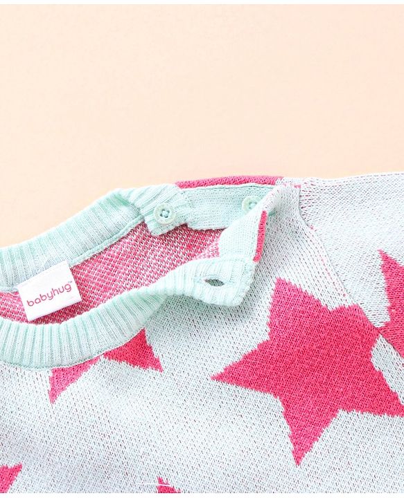 Babyhug 100% Organic Cotton Full Sleeves Pullovers Sweater Star Design - Bay