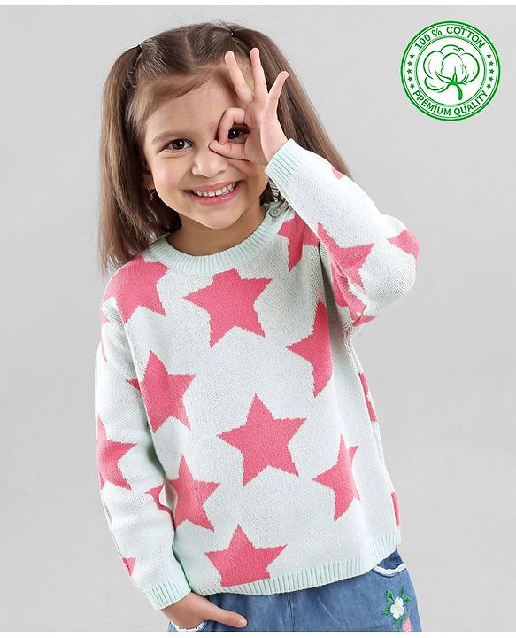 Babyhug 100% Organic Cotton Full Sleeves Pullovers Sweater Star Design - Bay