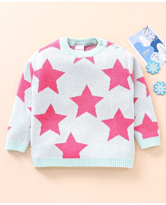 Babyhug 100% Organic Cotton Full Sleeves Pullovers Sweater Star Design - Bay