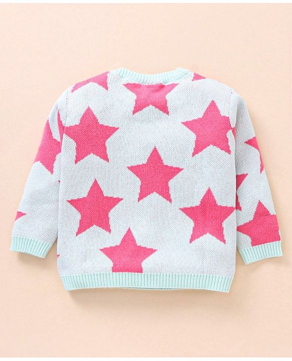 Babyhug 100% Organic Cotton Full Sleeves Pullovers Sweater Star Design - Bay