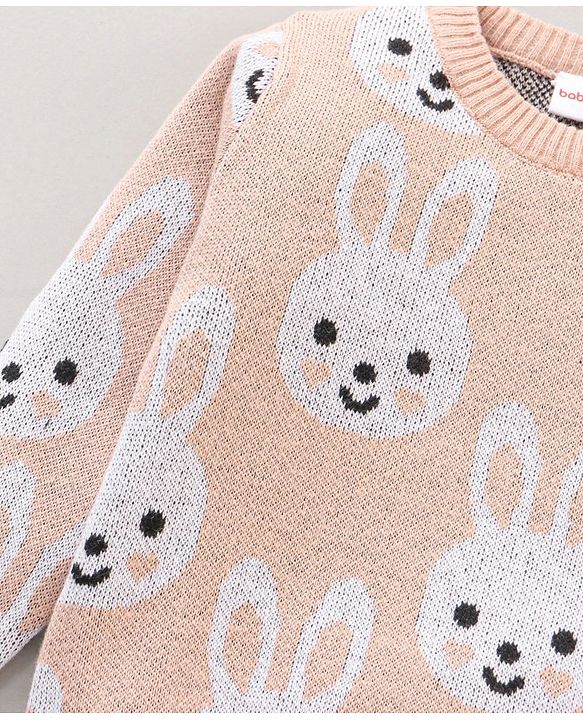 Babyhug 100% Organic Cotton Full Sleeves Pullover Sweater Bunny Design - Pink