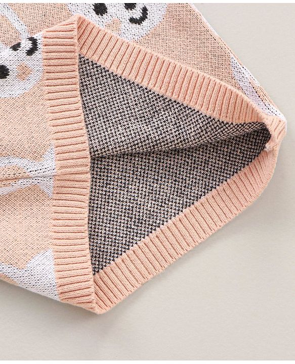 Babyhug 100% Organic Cotton Full Sleeves Pullover Sweater Bunny Design - Pink