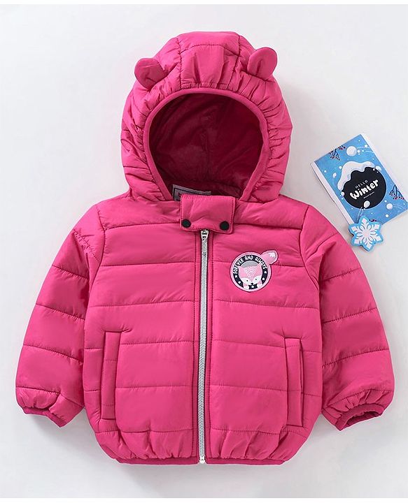 Babyhug Full Sleeve Nylon Qulited Hooded Jacket - Fushia