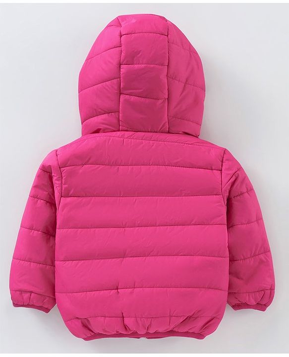 Babyhug Full Sleeve Nylon Qulited Hooded Jacket - Fushia