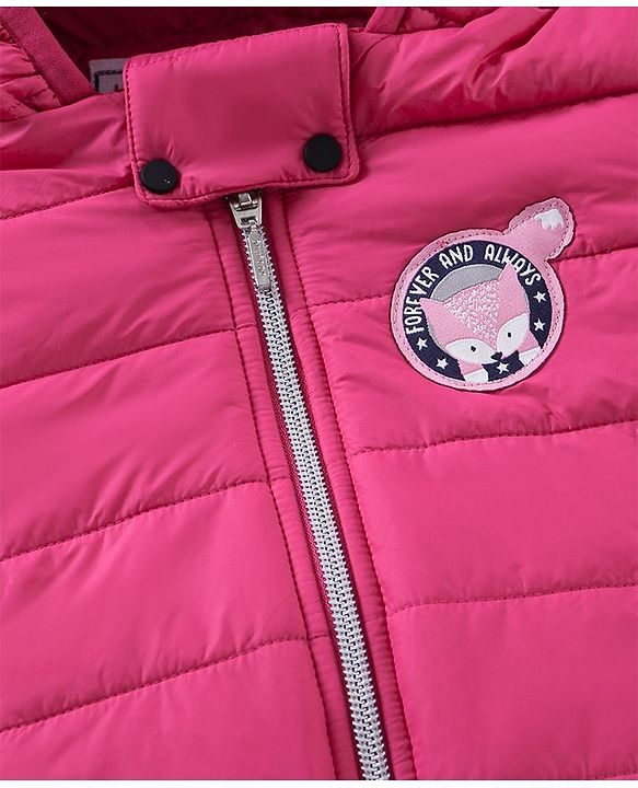 Babyhug Full Sleeve Nylon Qulited Hooded Jacket - Fushia