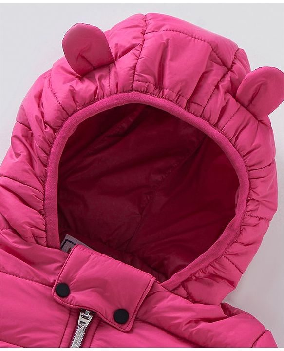 Babyhug Full Sleeve Nylon Qulited Hooded Jacket - Fushia